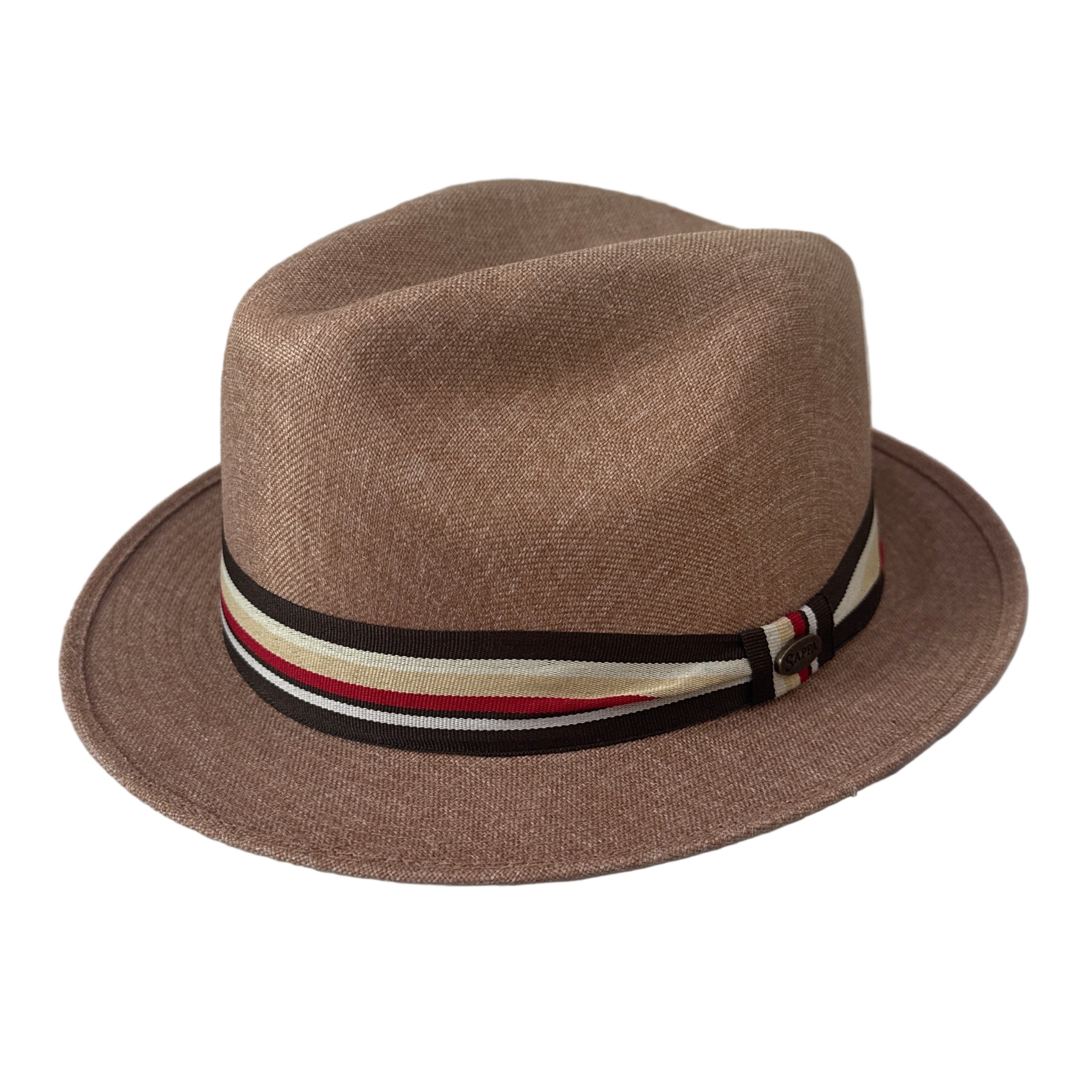 Mia - Brown Striped Structured Linen Fedora