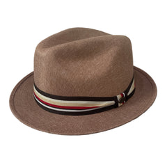 Mia - Brown Striped Structured Linen Fedora