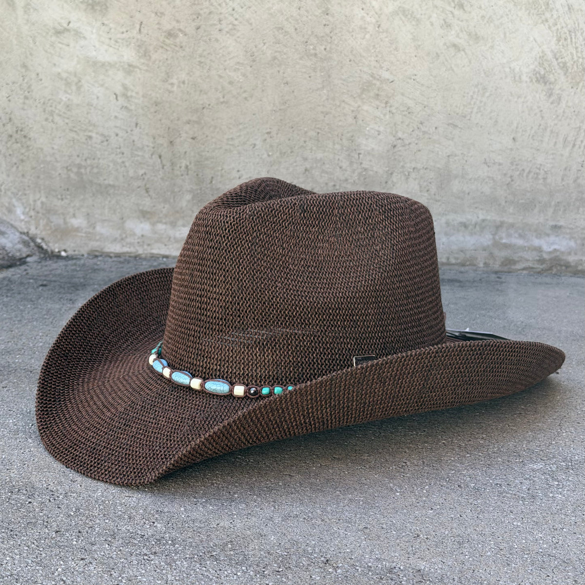 Sienna – Brown Cowboy Hat with Turquoise Beads — product image