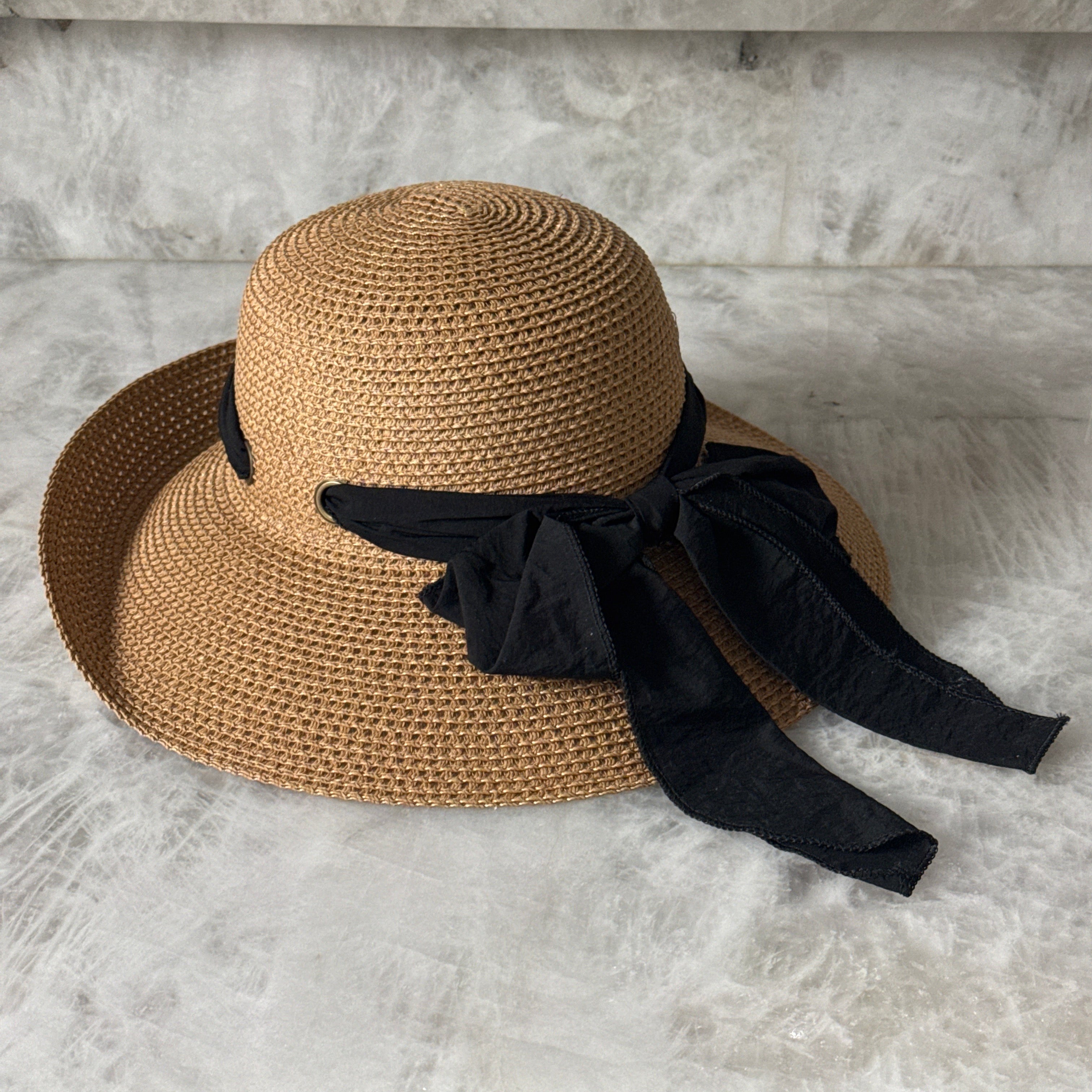 Vicky - Asymmetrical Wide Brim Hat with Bow
