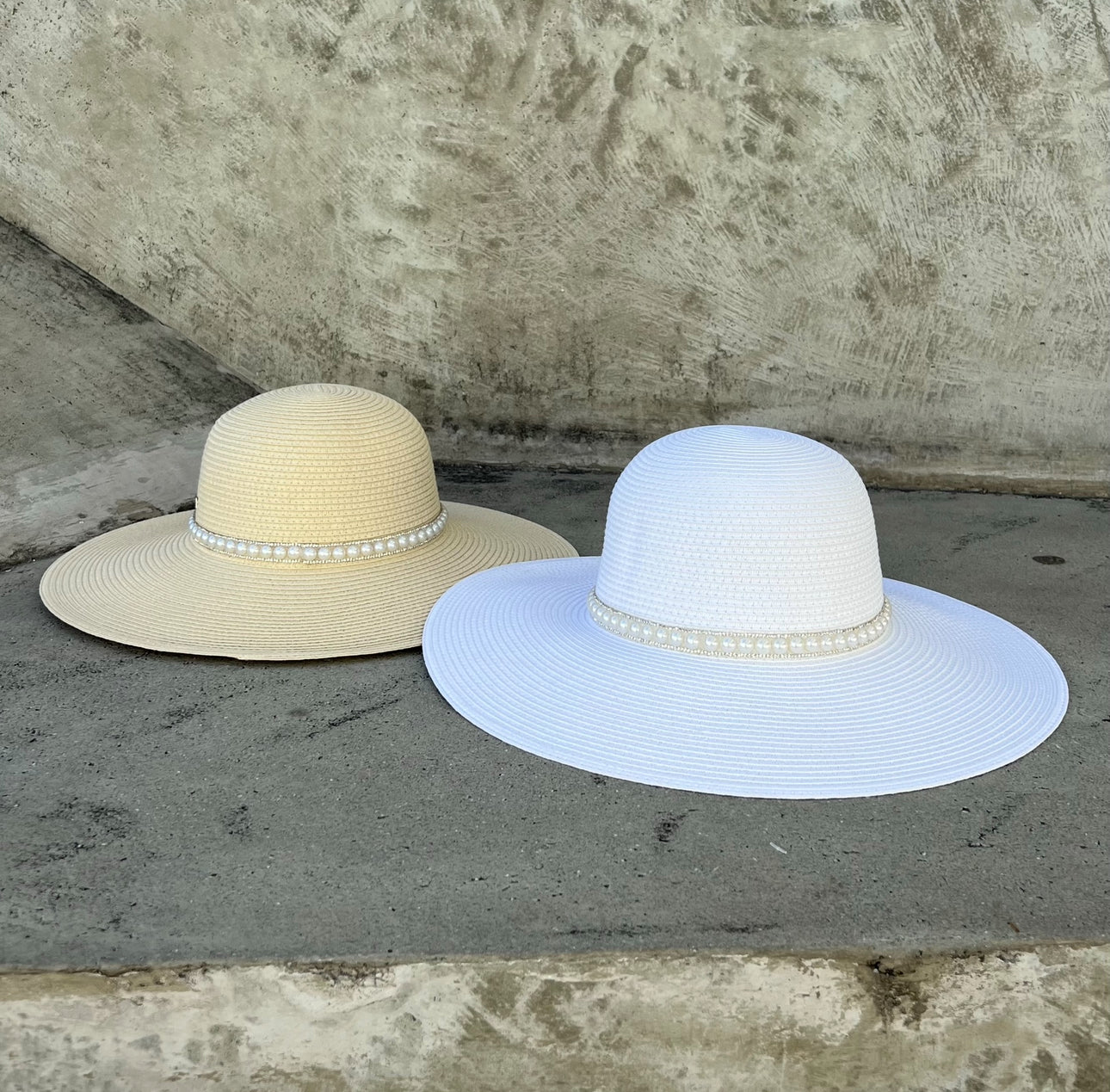 Pearl-Embellished Wide Brim Hat