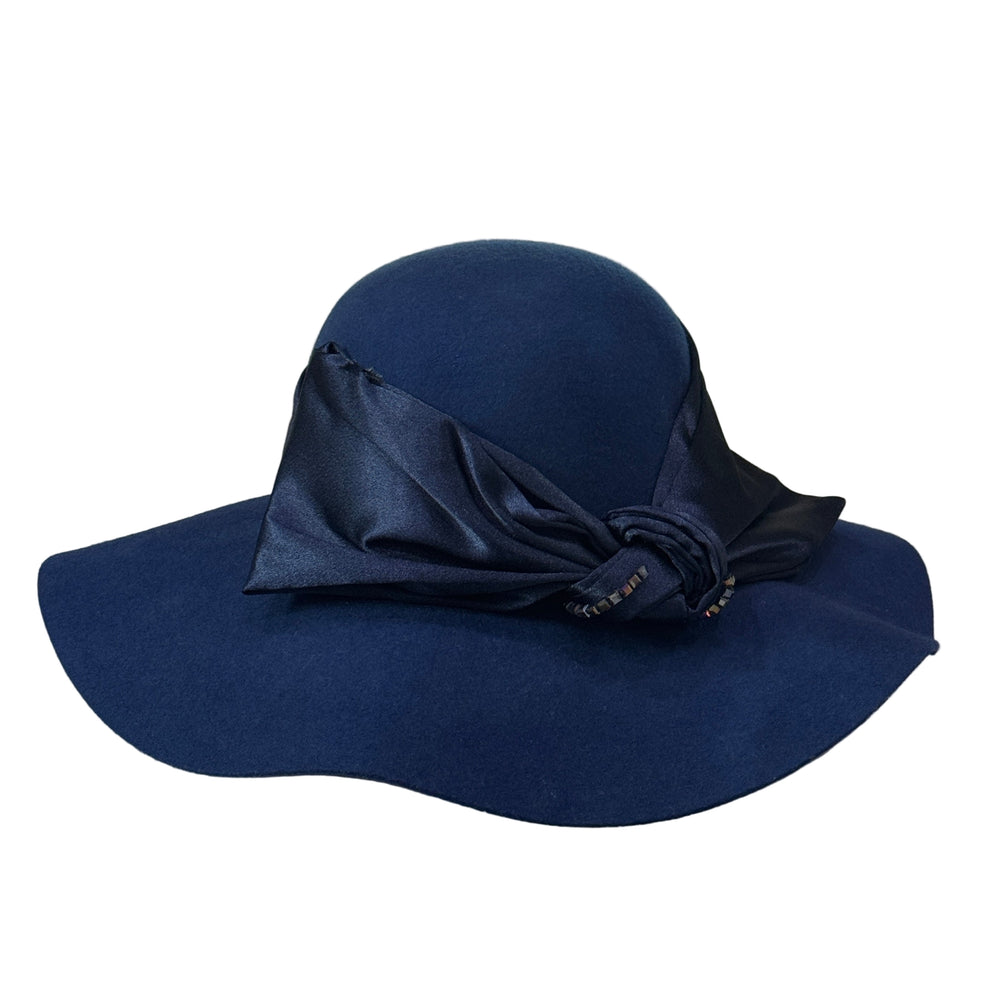 Raquel - Beaded Ribbon Wool Floppy Hat