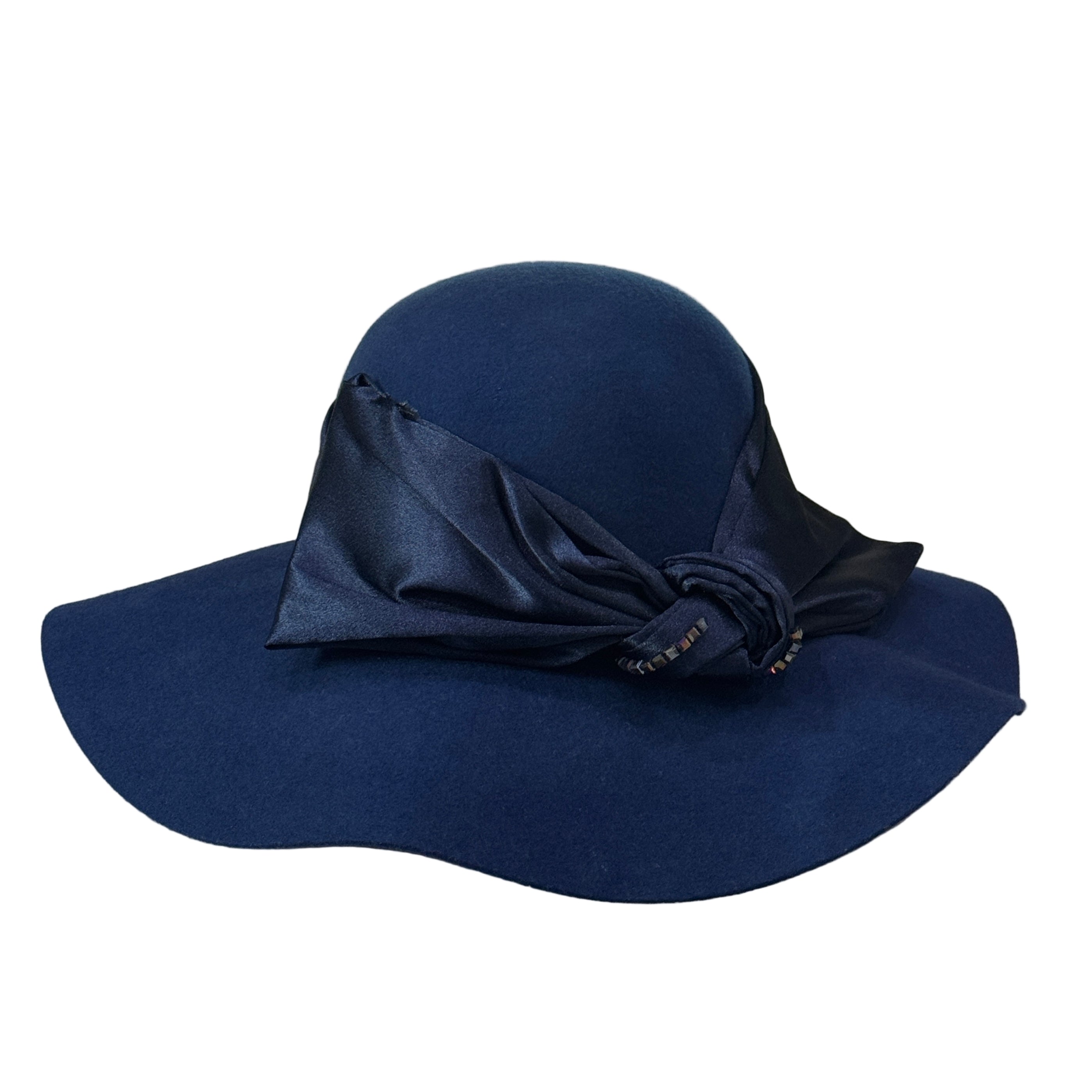 Raquel - Beaded Ribbon Wool Floppy Hat