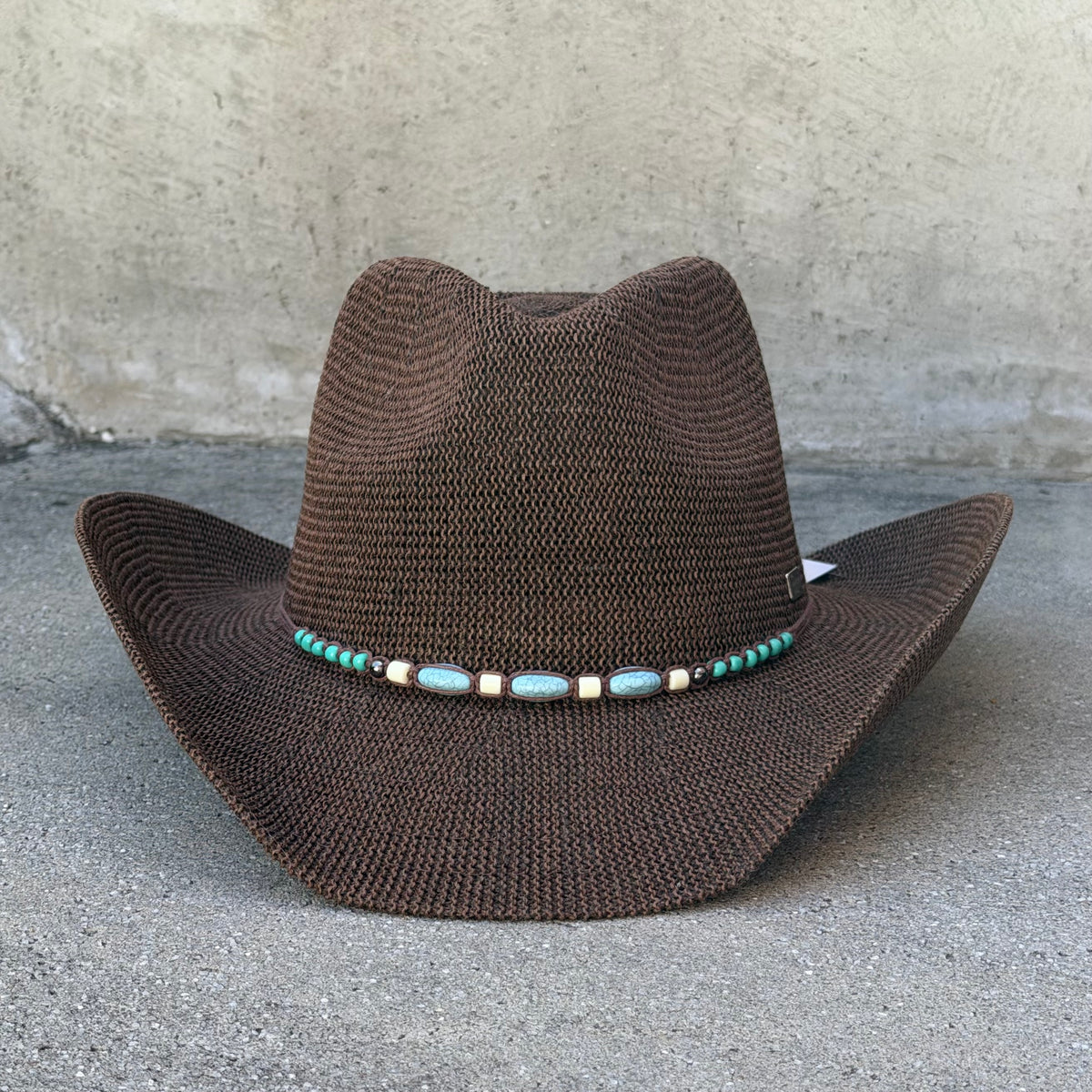 Sienna – Brown Cowboy Hat with Turquoise Beads — product image