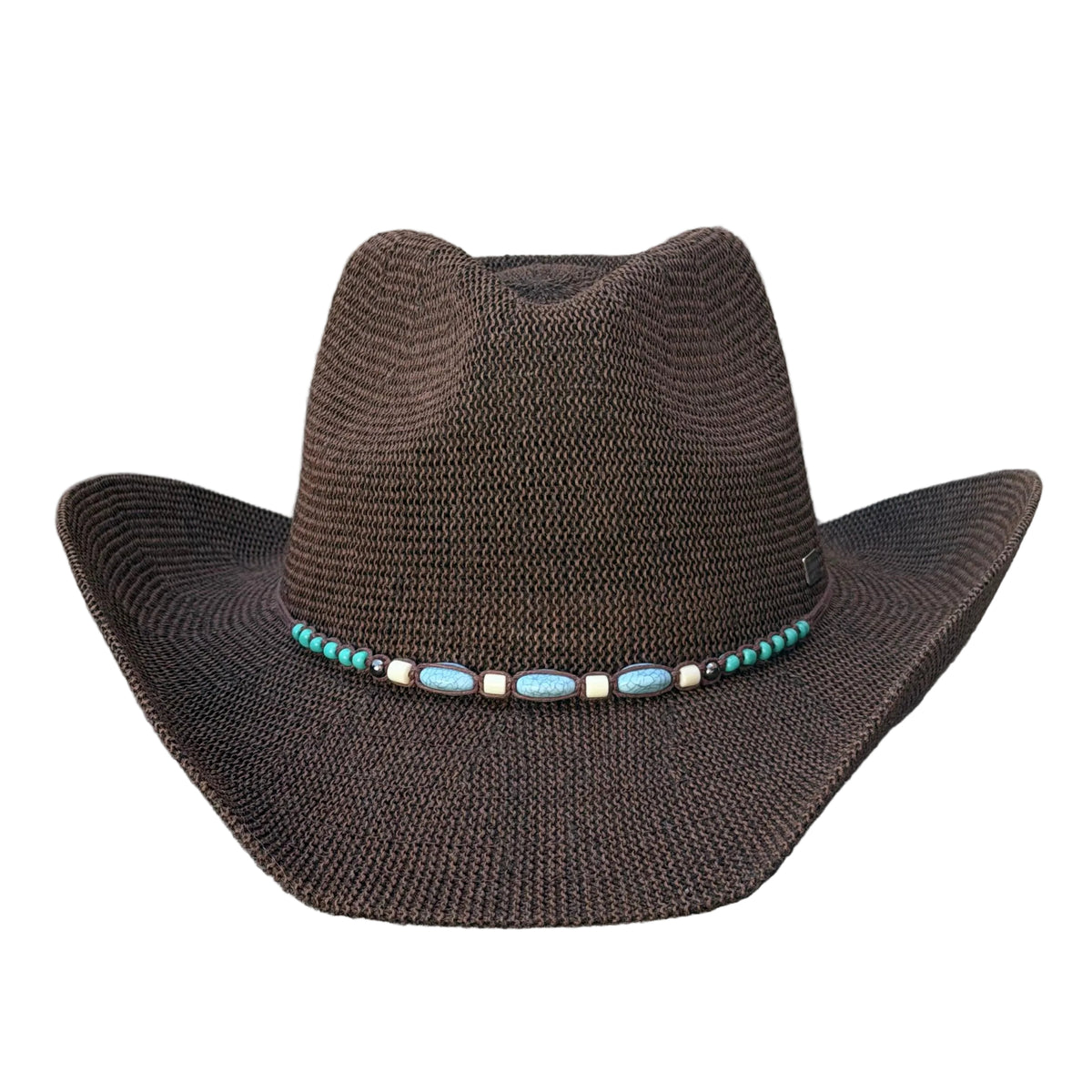 Sienna – Brown Cowboy Hat with Turquoise Beads — product image