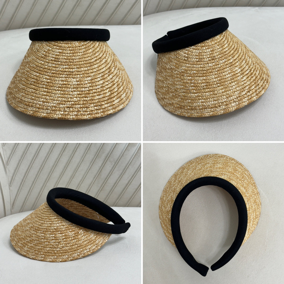 Four views of the Bela clip-on visor showing the brim and open rear band