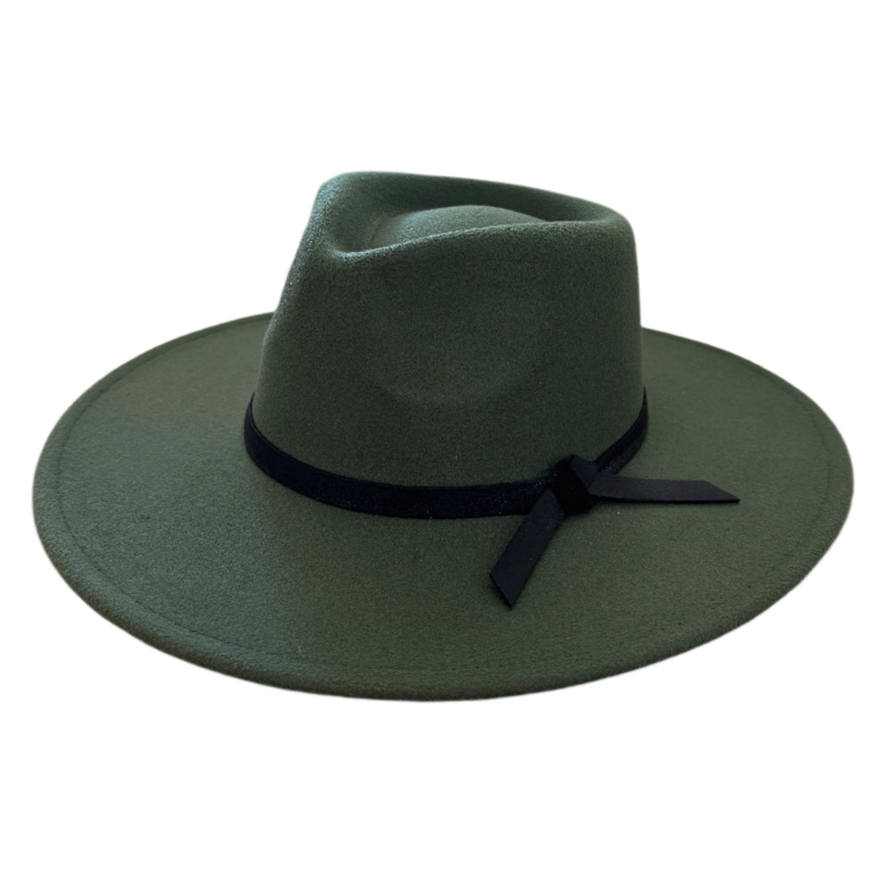 Theo - Wide Brim Fedora with Black Tie