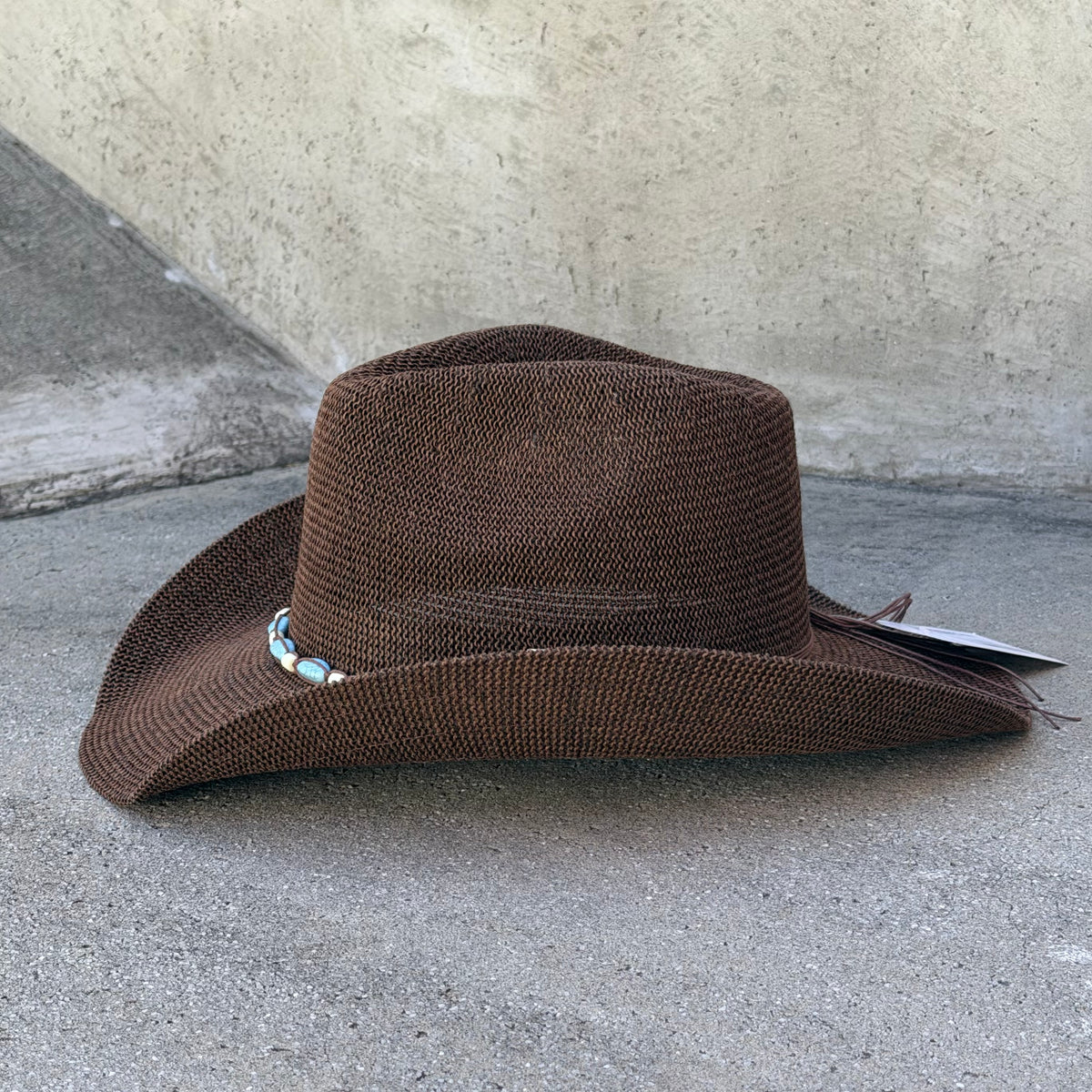 Sienna – Brown Cowboy Hat with Turquoise Beads — product image
