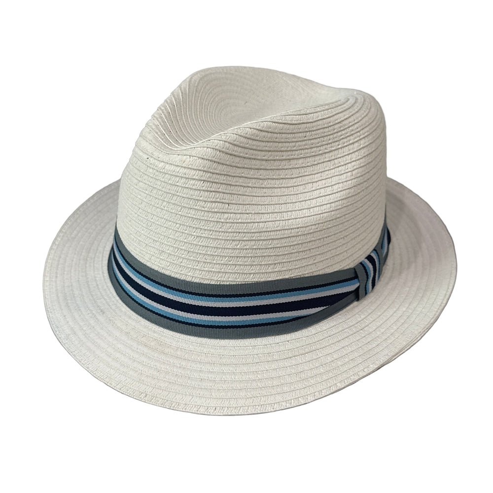 Lira - White Fedora with Striped Band