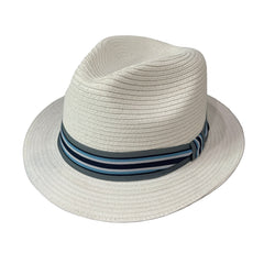 Lira - White Fedora with Striped Band