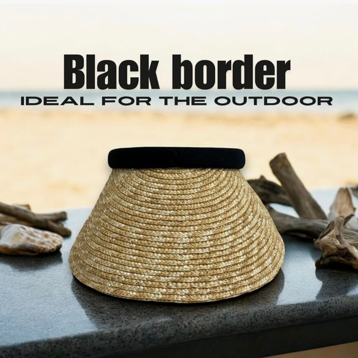Bela natural clip-on visor with a black band and outdoor styling text