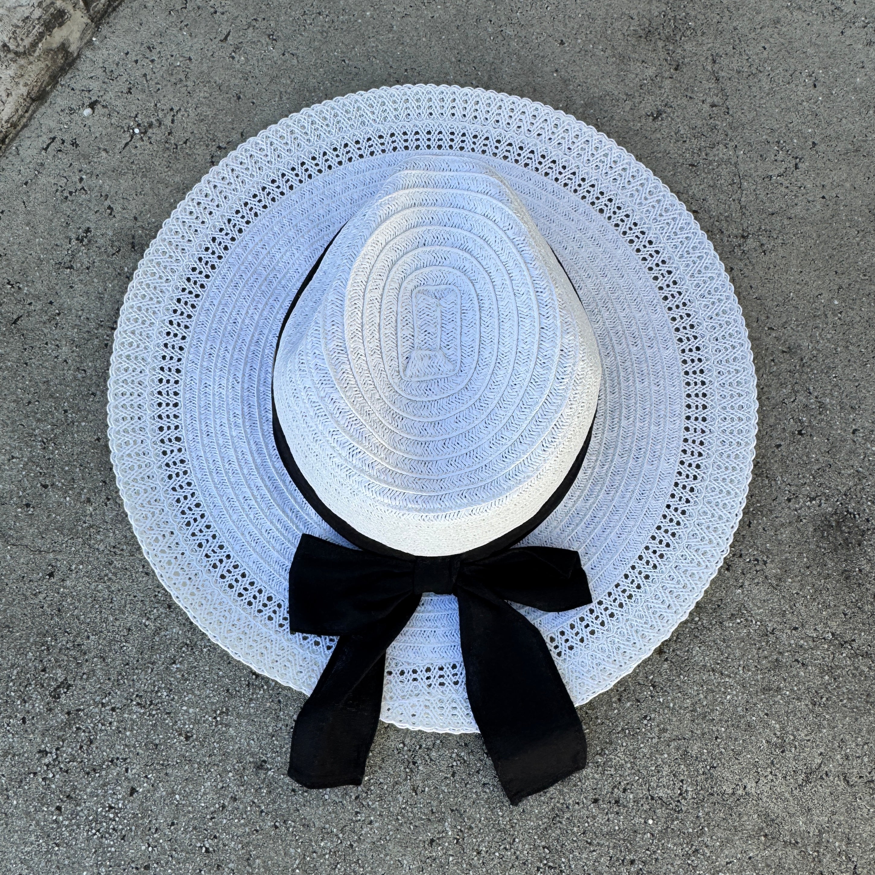 Martha - Wide Brim Hat with Refined Black Bow