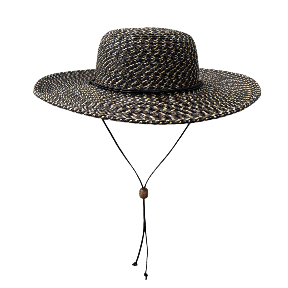 Jane - Sun Hat with Chin Tie Black Tweed
