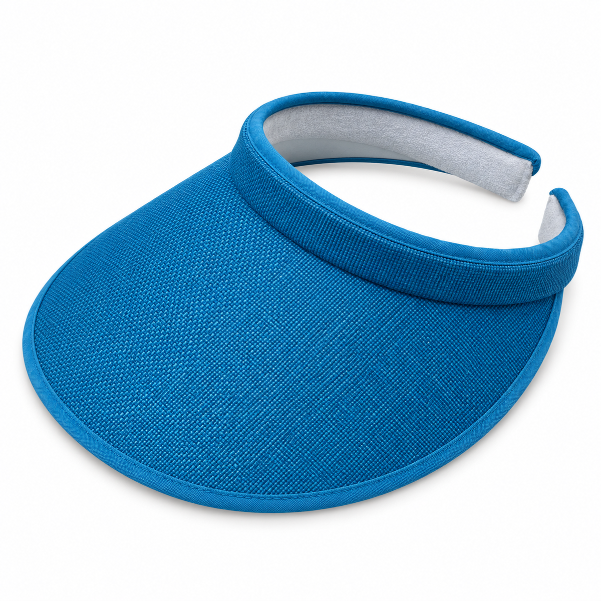 Beli blue paper weave clip-on sun visor with wide brim and padded open band