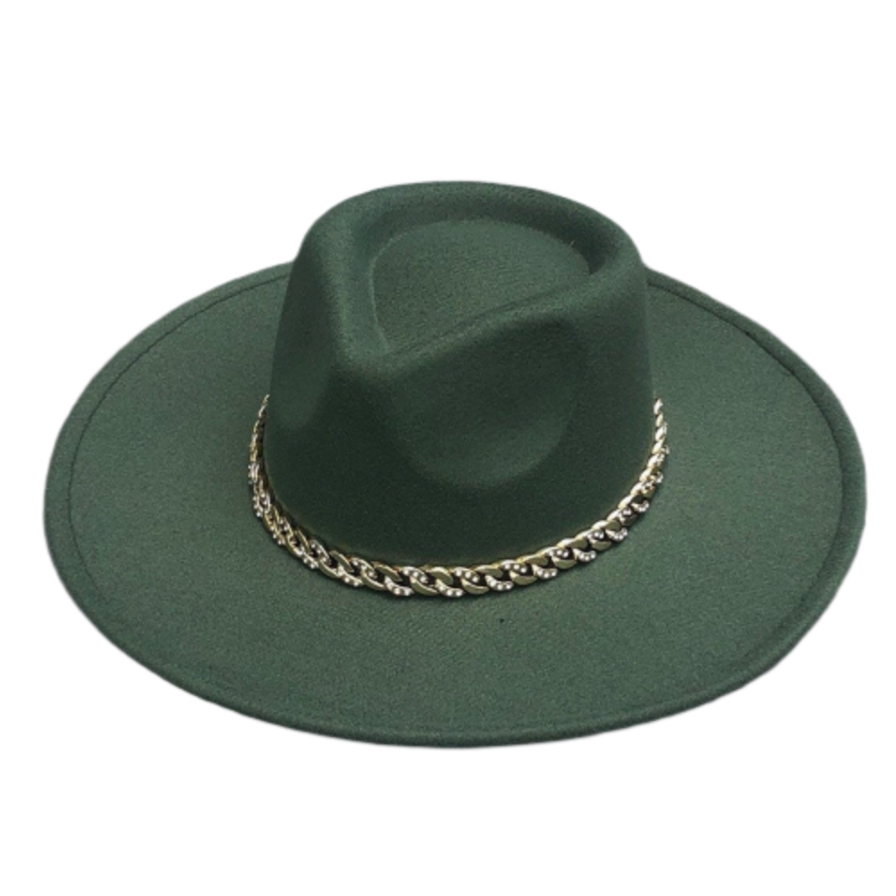 Liz - Fedora Hat with Rhinstone Chain