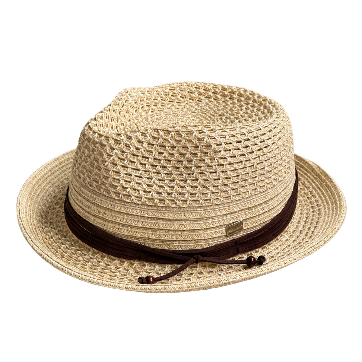Josh natural vented short-brim fedora with a dark brown cord band.