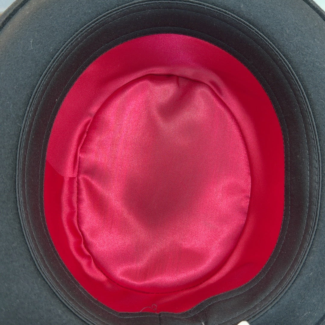 Interior of Monte Carlo wool hat showing red lining and dark inner band