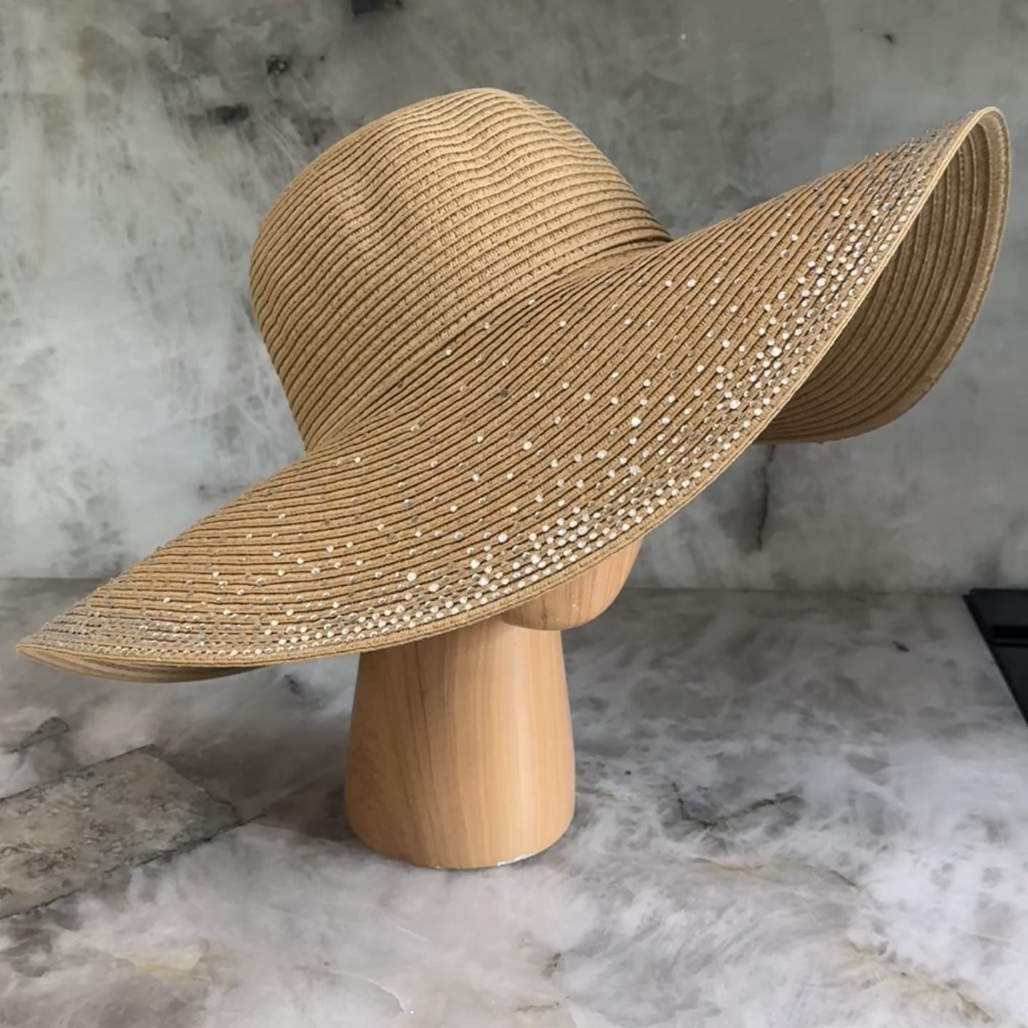 Load video: Sparkflare - Wide Brim Hat with Rhinestones