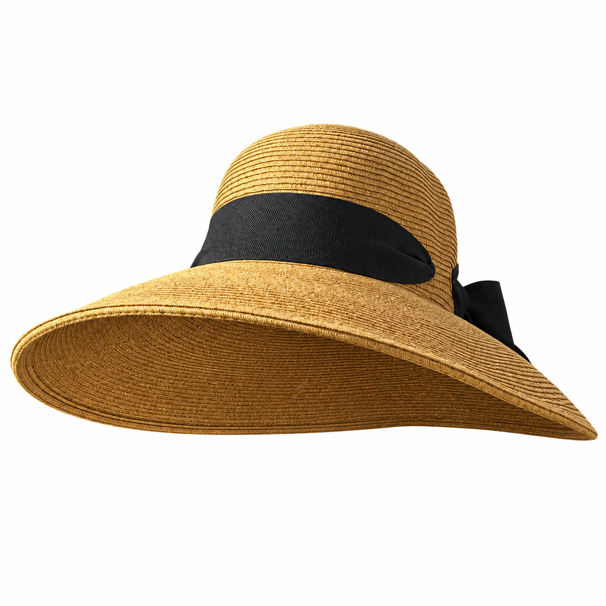 Susan - Asymmetrical Wide Brim Hat with Bow on a white background