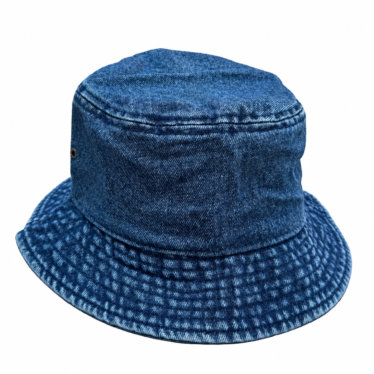 Taylor denim cotton bucket hat with a stitched brim on a white background