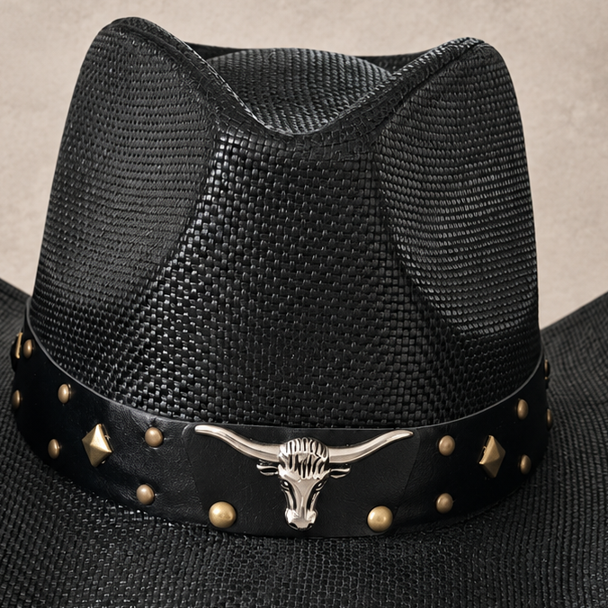 Toro Black cowboy hat, front view on a subtle light concrete background