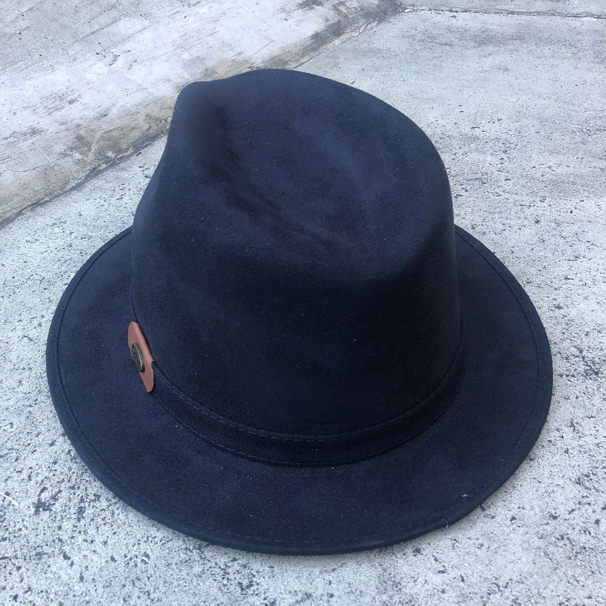 Angled view of Boreal Polaris black short-brim fedora.