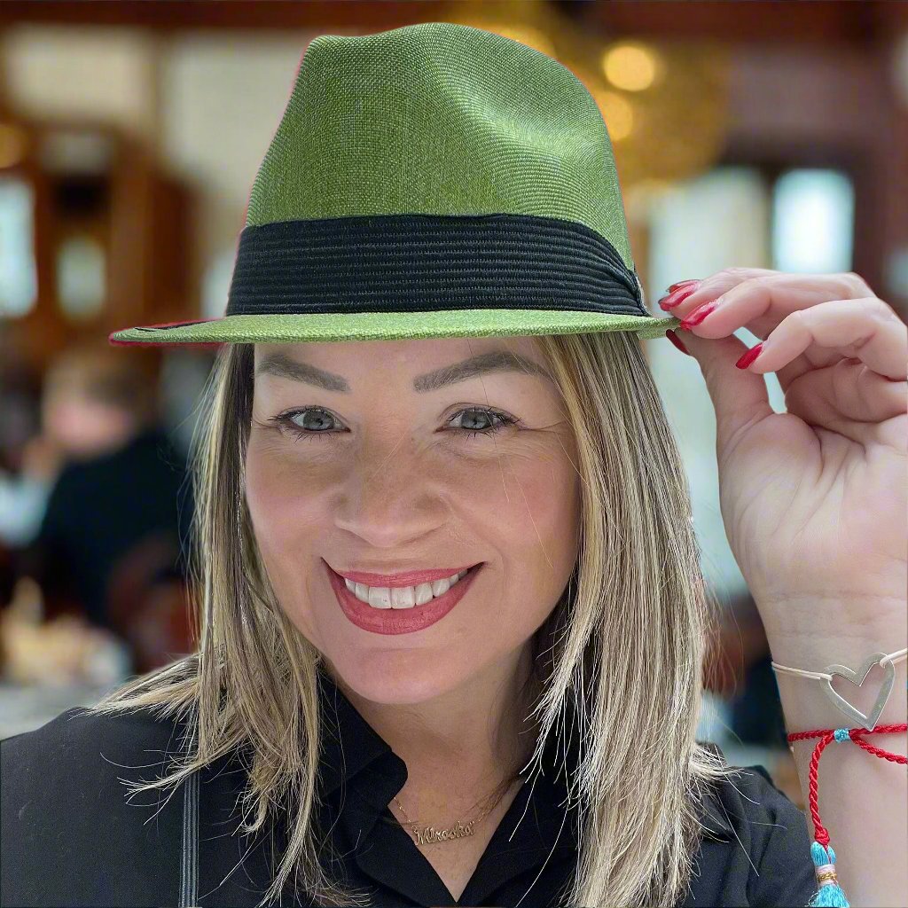 Mia -  Green Structured Linen Fedora