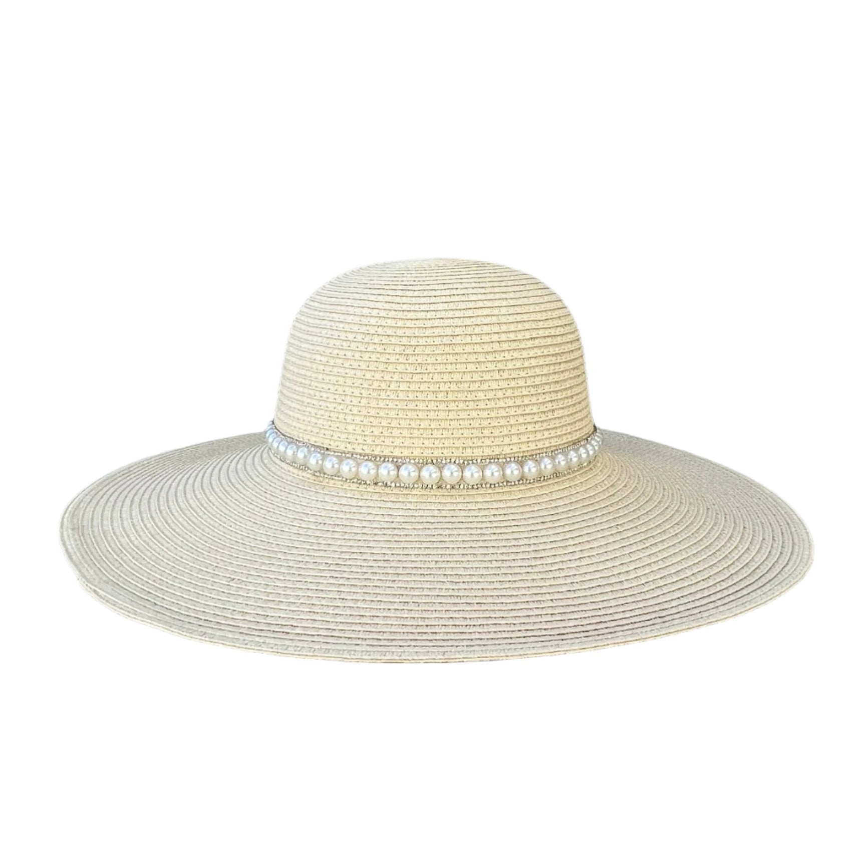 Pearl-Embellished Wide Brim Hat