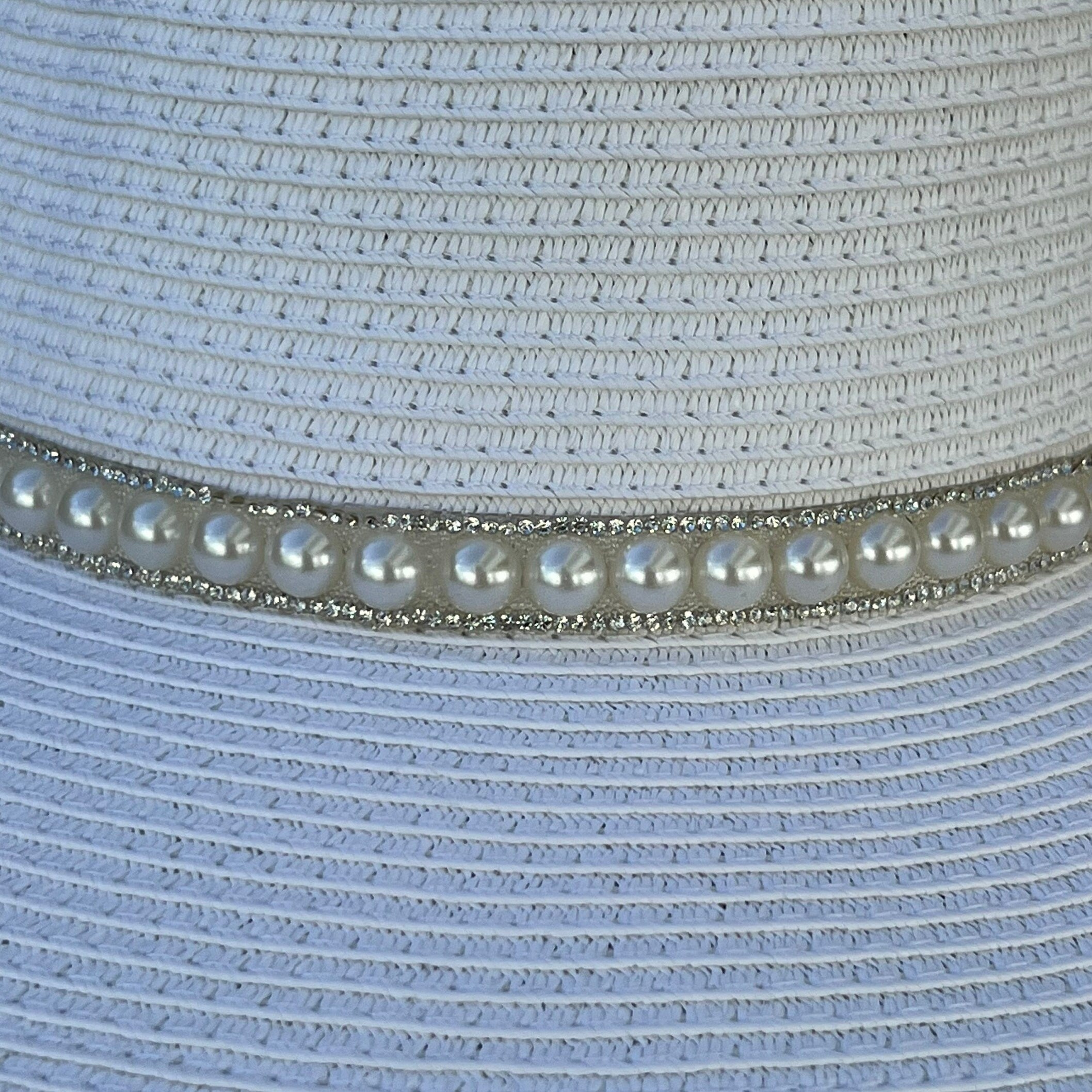 Pearl-Embellished Wide Brim Hat